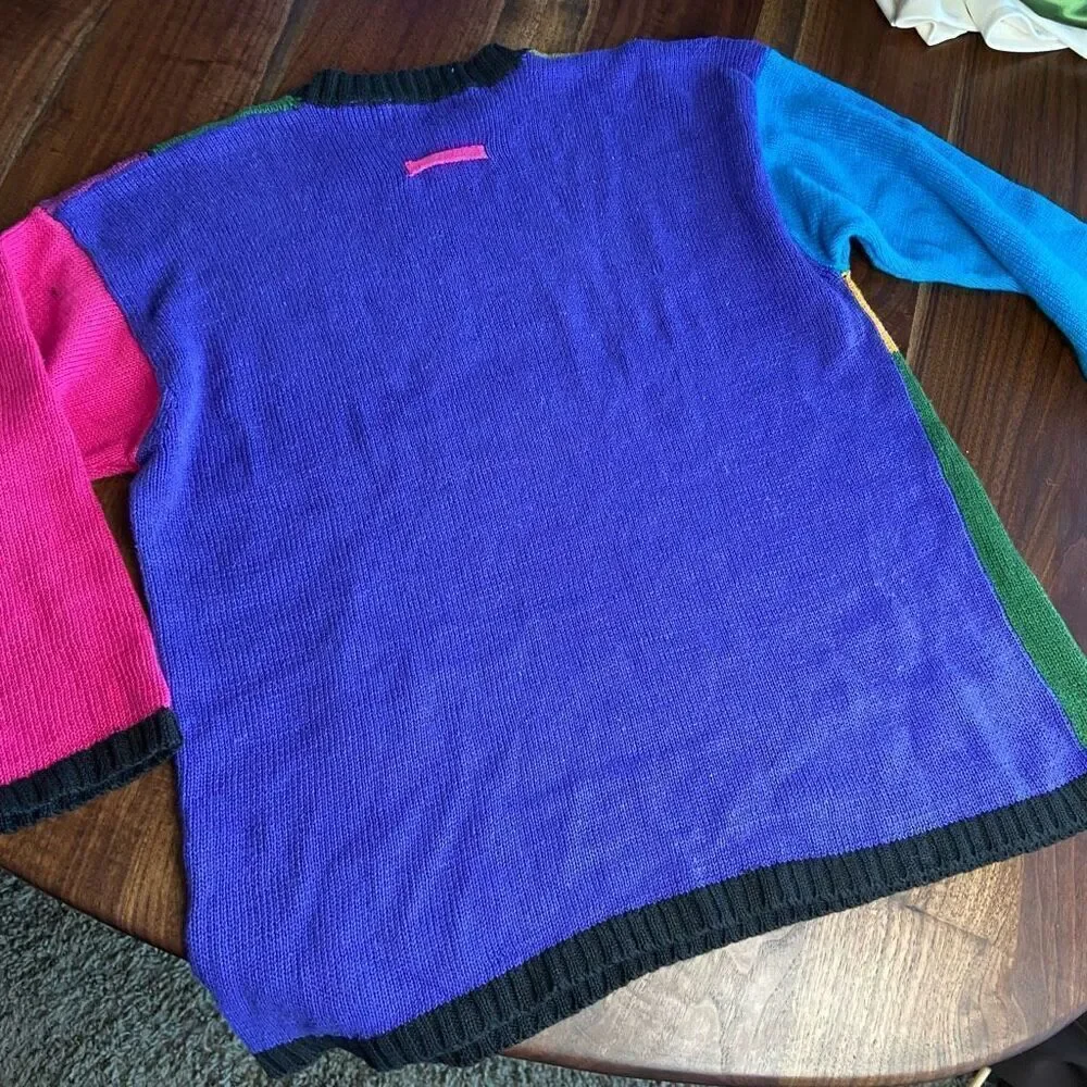 VTG 80s 90s Abstract Geometric Oversized Sweater Colorblock Coogi Style M